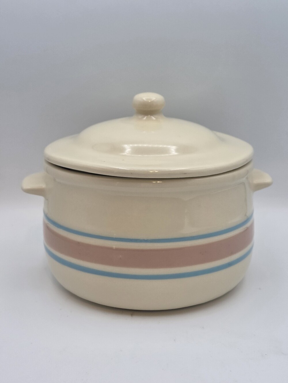 McCoy 120 Pink & Blue Stripes Lidded Bean Pot Casserole